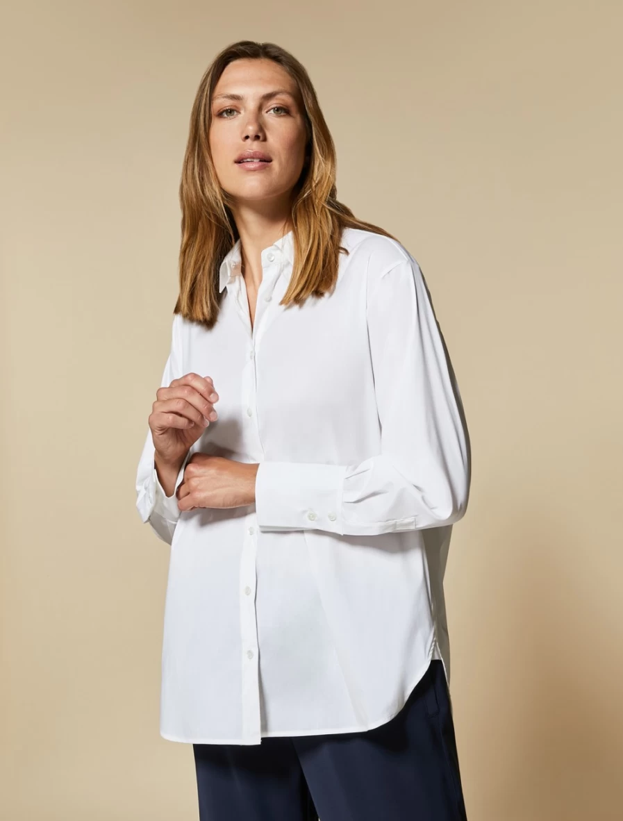 "Marina Rinaldi Women's White Cotton-Blend Poplin Shirt"