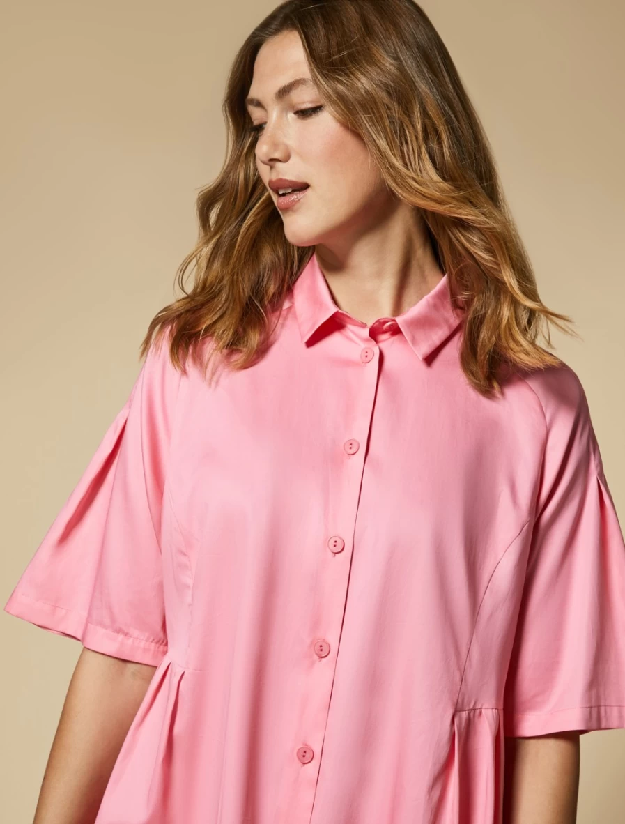 Marina Rinaldi Women's Fuchsia Cotton Satin Shirt Dress - Elegant Long Sleeve Casual Wear