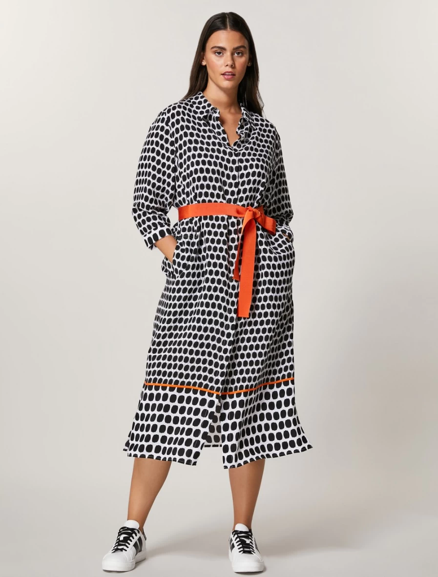 Marina Rinaldi Women's White Fluid Shirt Dress in Viscose and Cupro Fabric