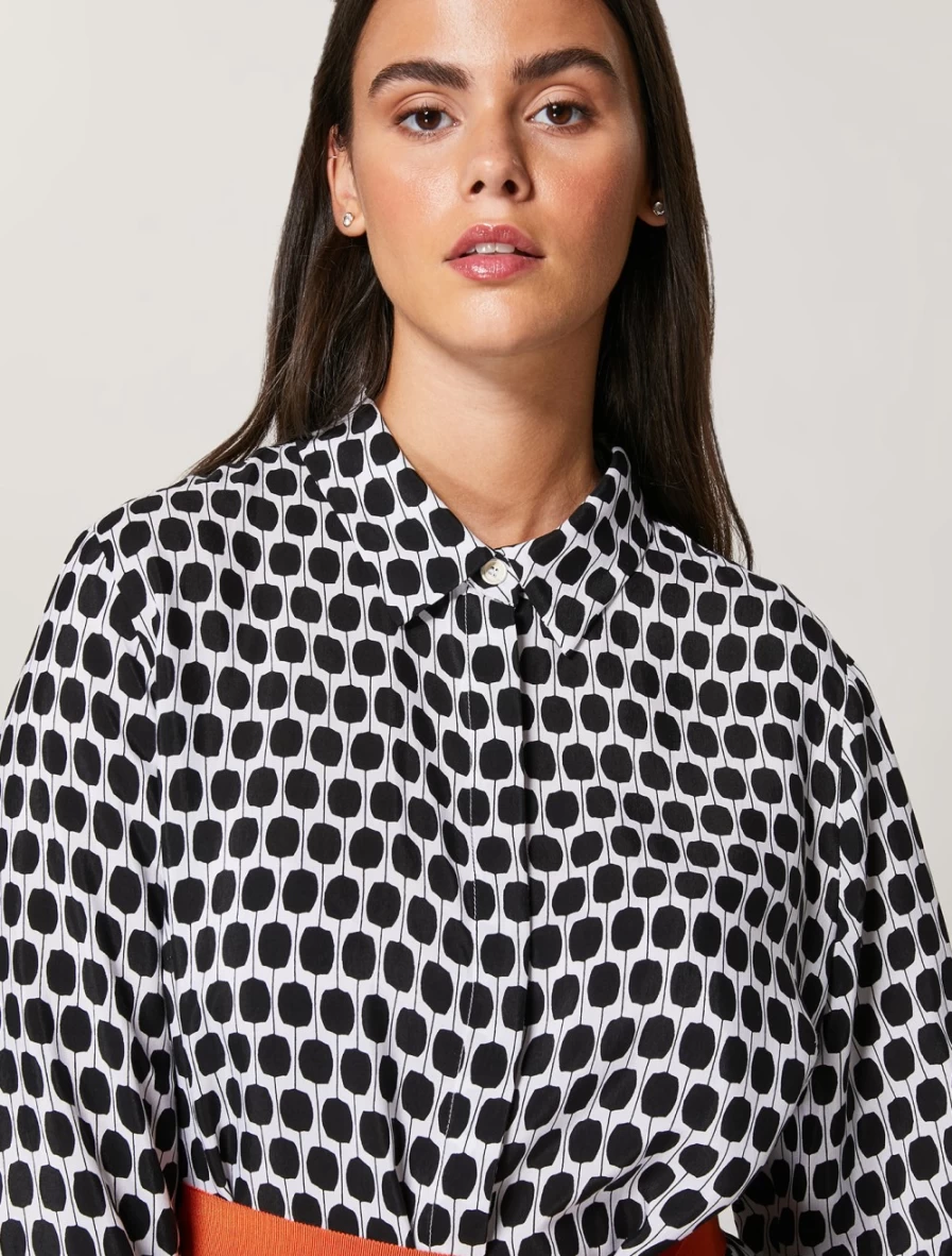 Marina Rinaldi Women's White Fluid Shirt Dress in Viscose and Cupro Fabric