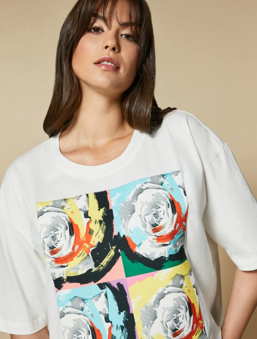 Marina Rinaldi Women's White Cropped Jersey T-Shirt - Soft Comfort Fit Short Sleeve Top