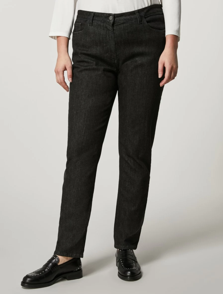 Marina Rinaldi Women's Black Cotton Denim Trousers