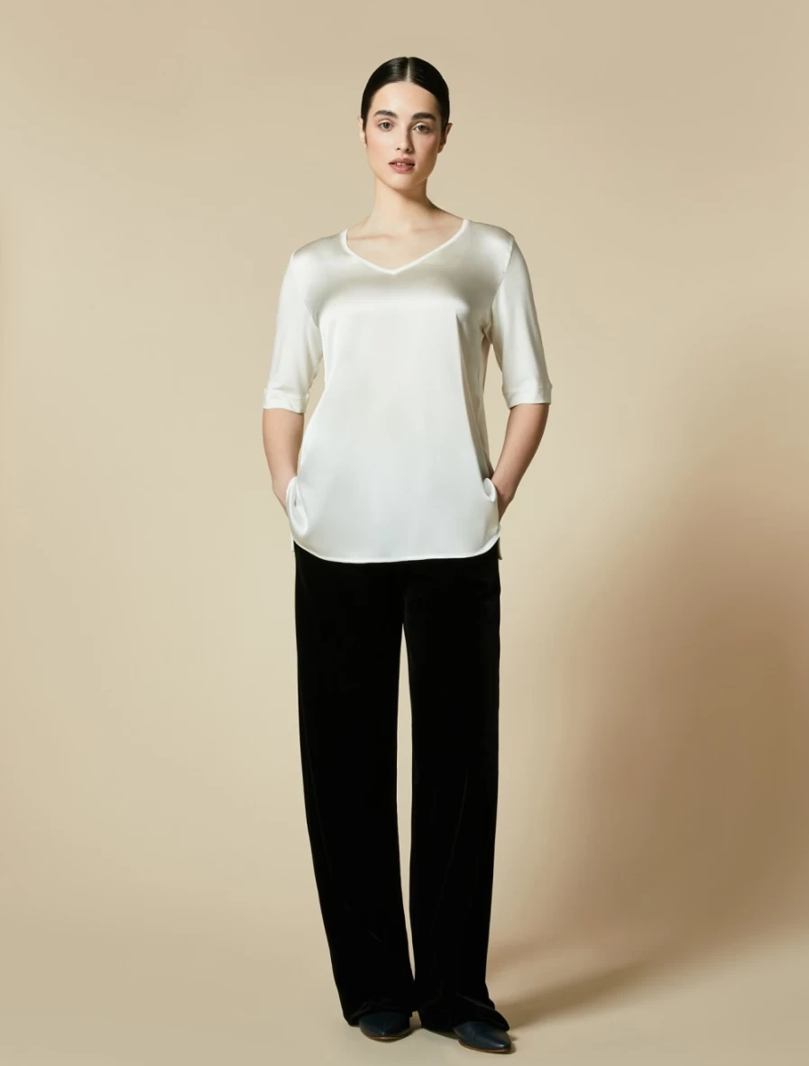 Marina Rinaldi Women's Black Fluid Velvet Jersey Trousers - Soft High-Waisted Lounge Pants
