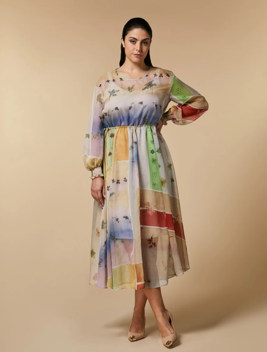 "Marina Rinaldi Women's Mustard Printed Chiffon Dress"