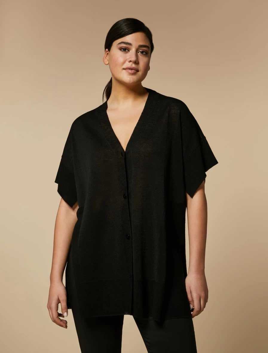 Marina Rinaldi Women's Black Technical Linen Cardigan - Lightweight Summer Knitwear
