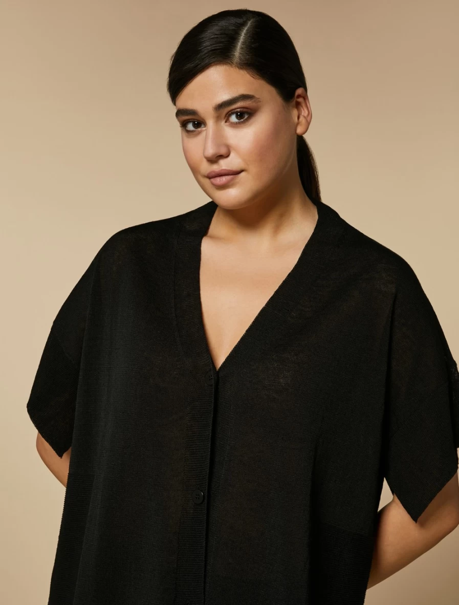 Marina Rinaldi Women's Black Technical Linen Cardigan - Lightweight Summer Knitwear