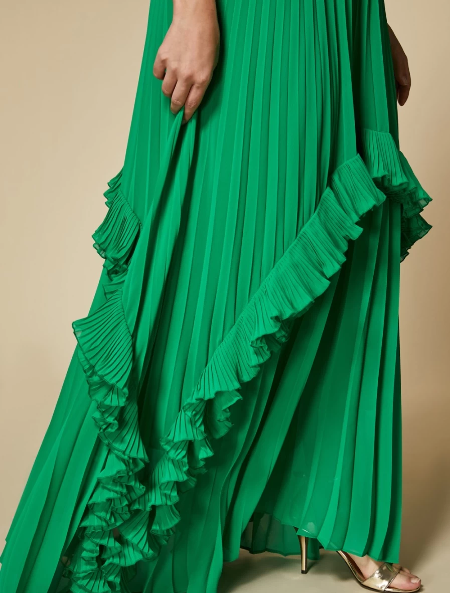 Marina Rinaldi Women's Green Pleated Georgette Dress