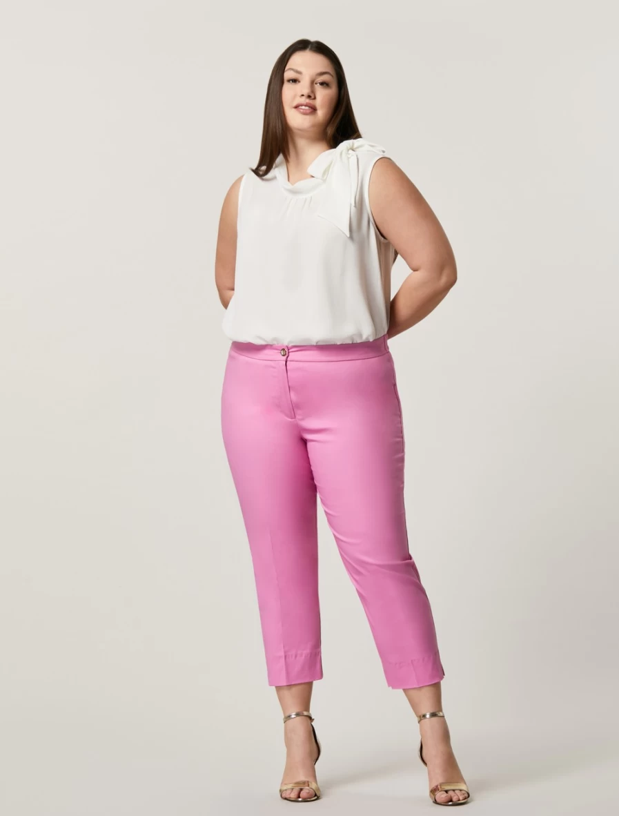 "Marina Rinaldi Women's Pink Cotton Twill Trousers | Classic Comfort & Style"
