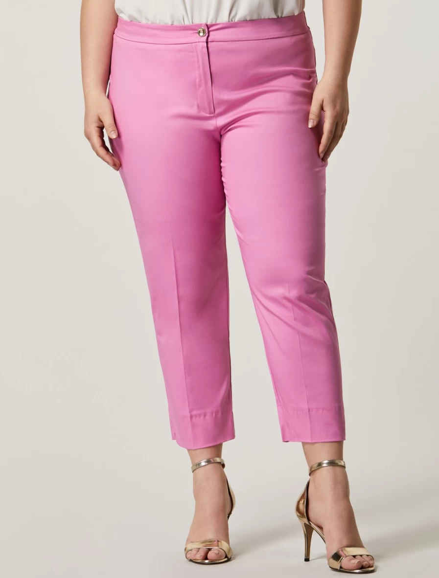 "Marina Rinaldi Women's Pink Cotton Twill Trousers | Classic Comfort & Style"