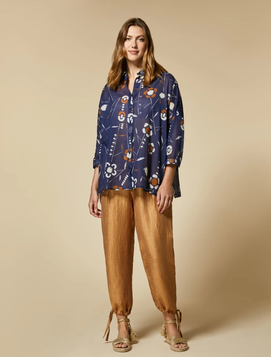 "Marina Rinaldi Women's Mustard Linen-Blend Trousers"