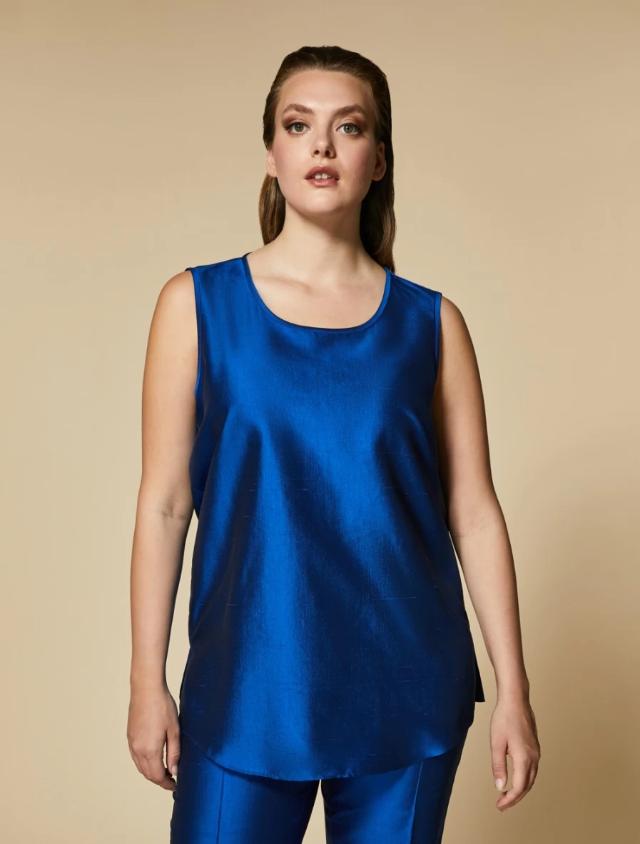 Marina Rinaldi Women's China Blue Silk Shantung Vest Top