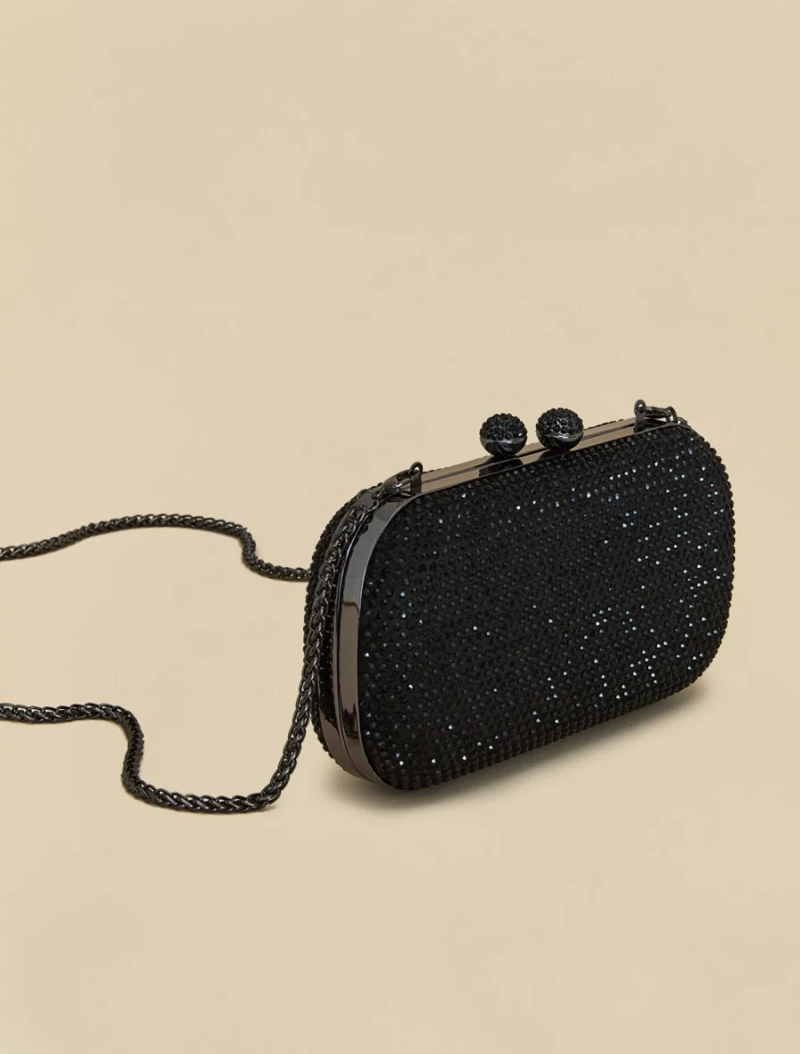 Marina Rinaldi Women's Black Rhinestone Embellished Clutch Purse
