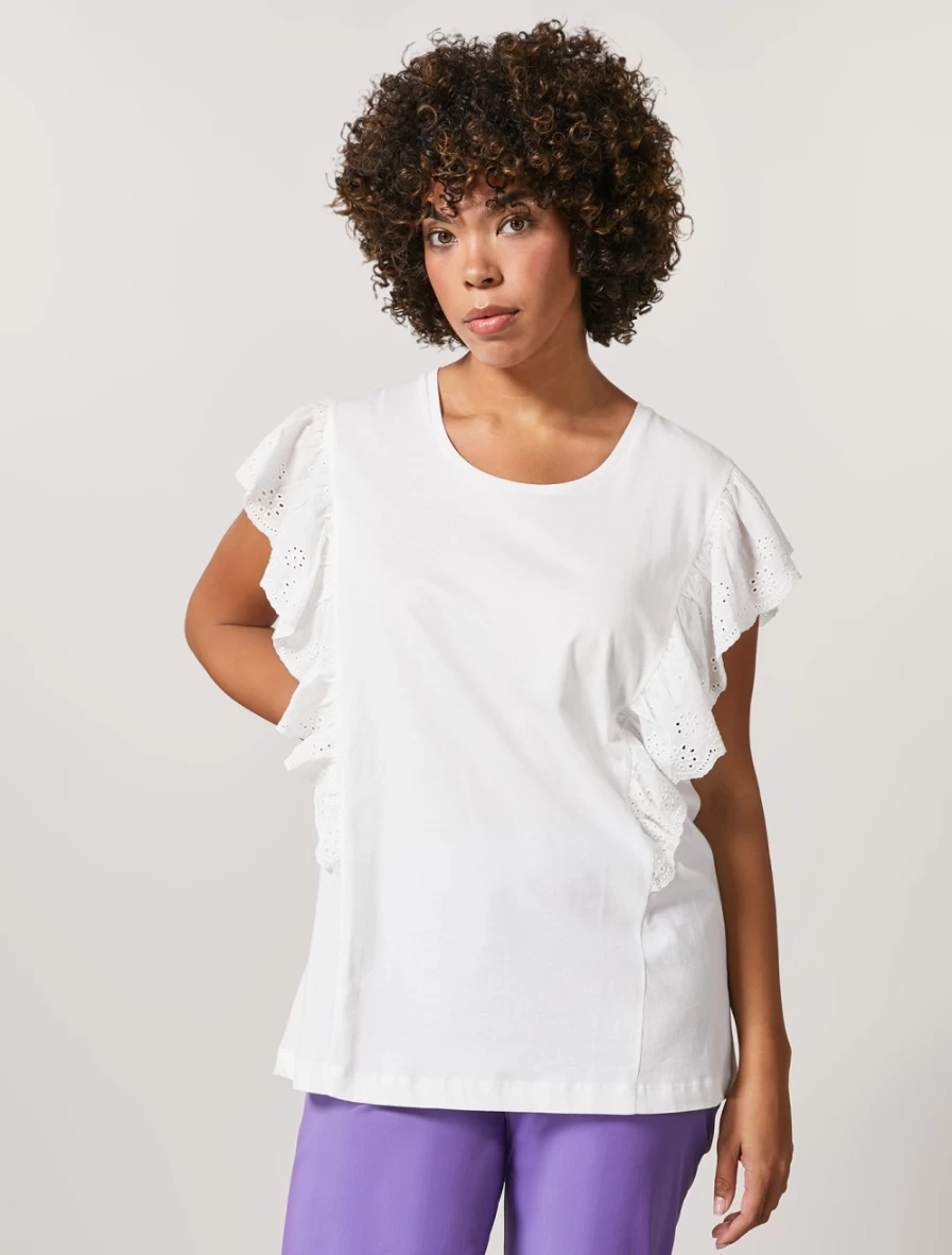 Marina Rinaldi Women's White Broderie Anglaise Jersey T-Shirt
