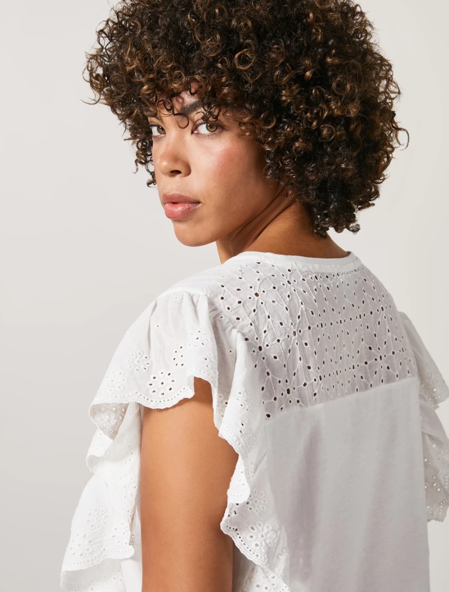Marina Rinaldi Women's White Broderie Anglaise Jersey T-Shirt