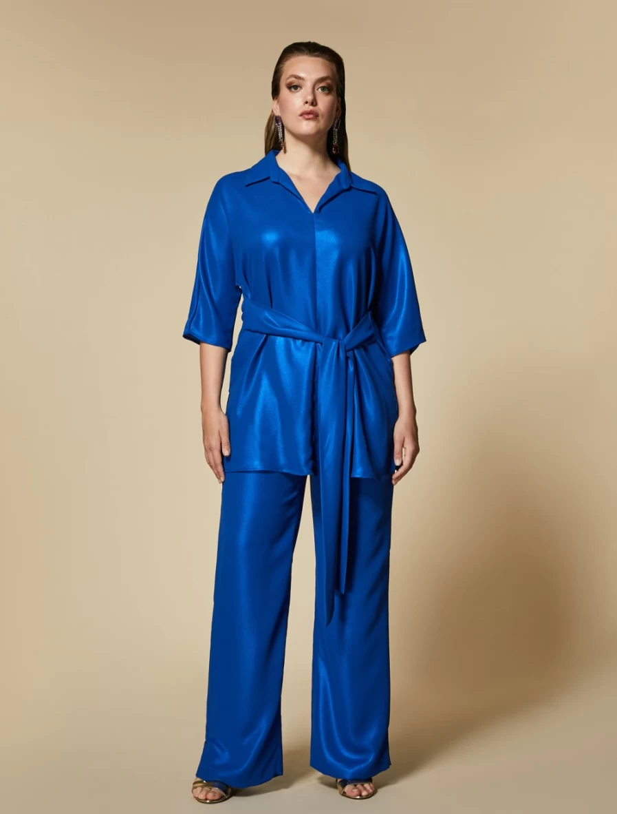 Marina Rinaldi Women's China Blue Fluid Fabric Trousers | Lightweight & Comfortable