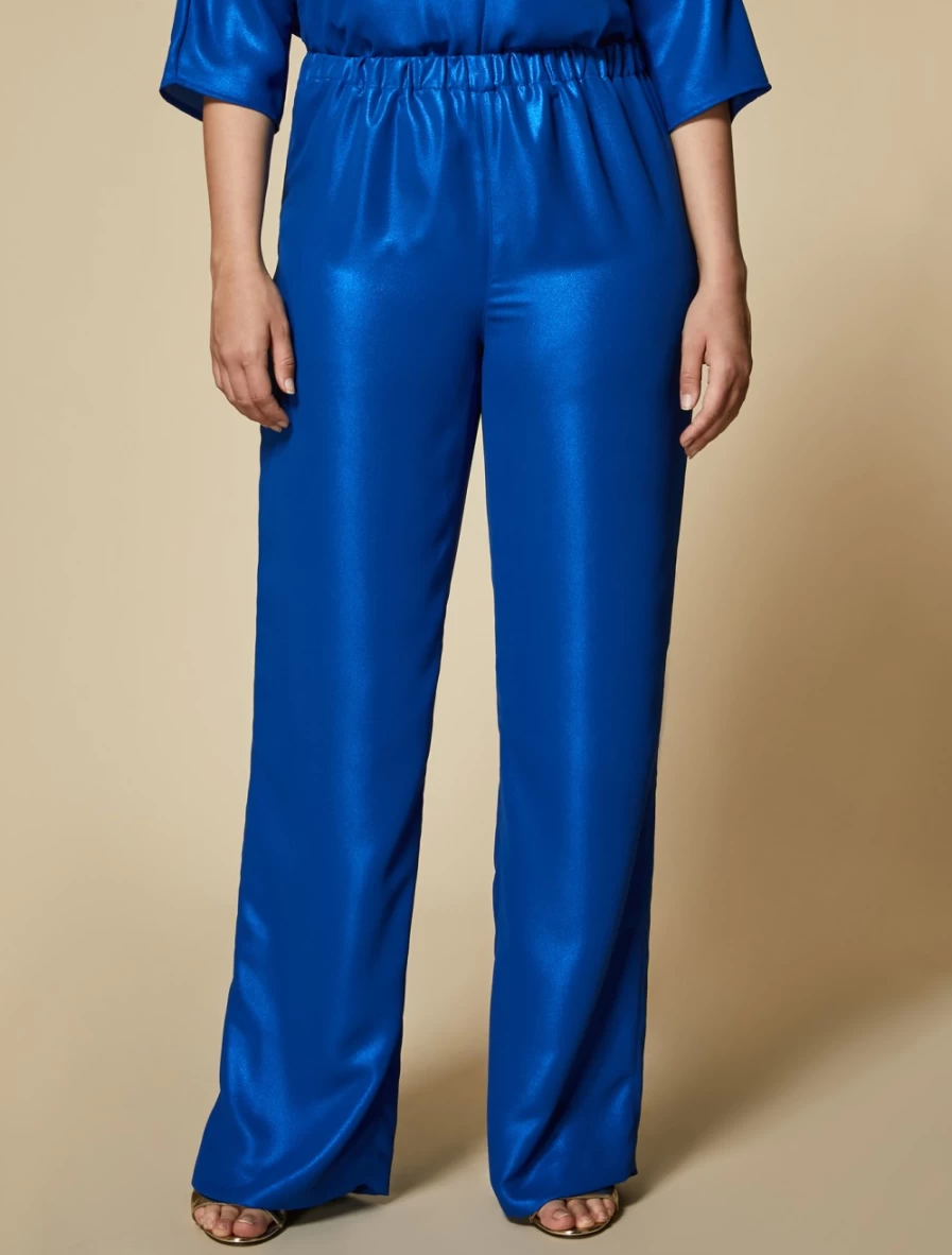 Marina Rinaldi Women's China Blue Fluid Fabric Trousers | Lightweight & Comfortable