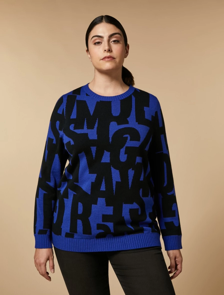 Marina Rinaldi Women's China Blue Jacquard Wool-Blend Sweater