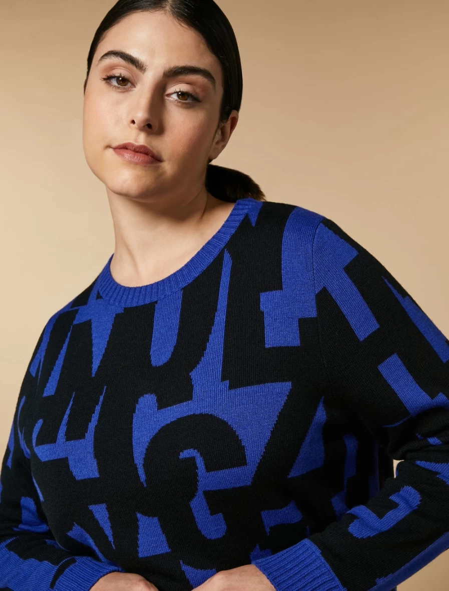Marina Rinaldi Women's China Blue Jacquard Wool-Blend Sweater