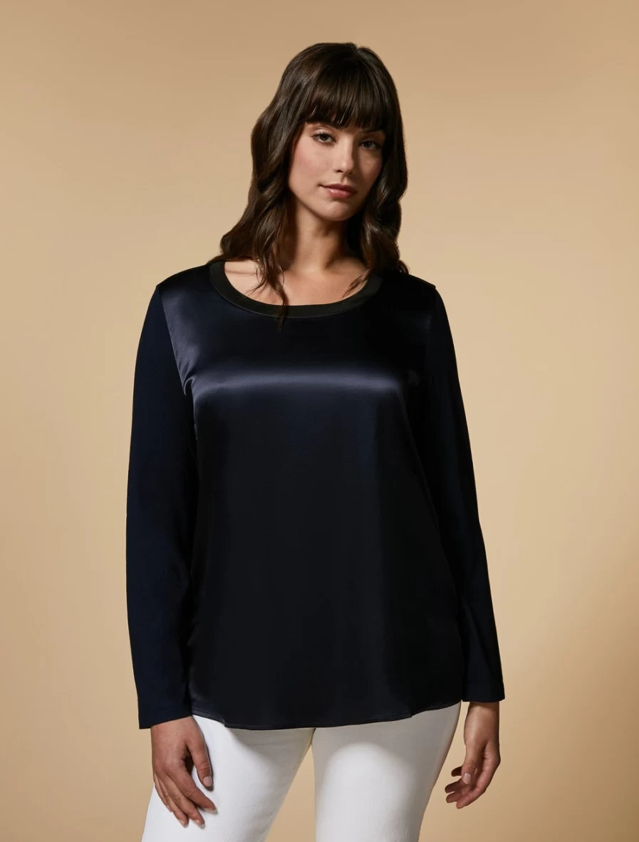 "Marina Rinaldi Women's Dark Navy Crepe & Satin Jersey T-Shirt"