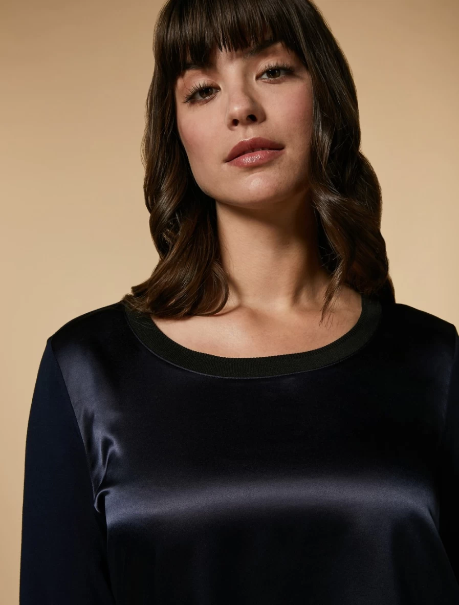 "Marina Rinaldi Women's Dark Navy Crepe & Satin Jersey T-Shirt"