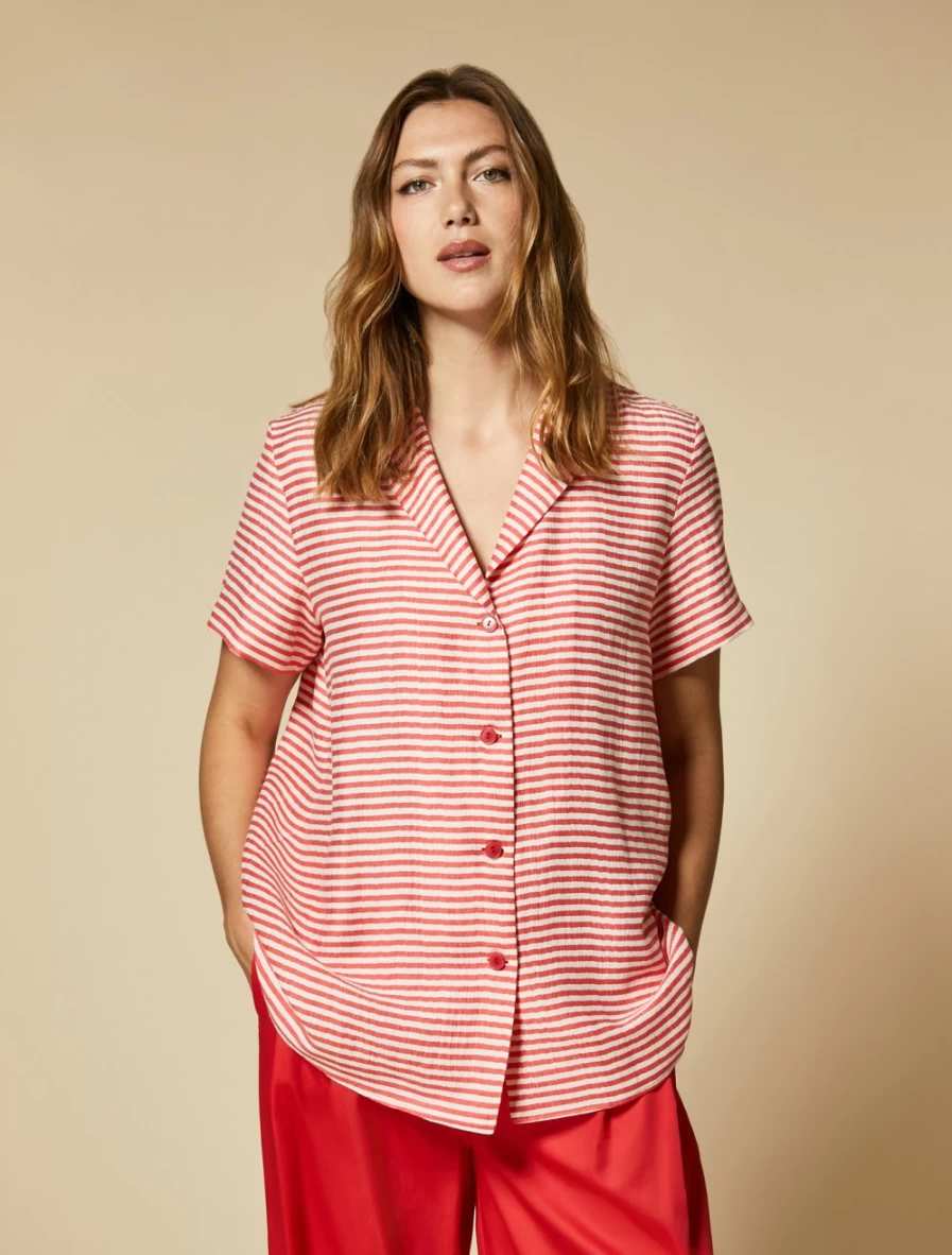 Marina Rinaldi Women's White Yarn-Dyed Linen-Blend Shirt