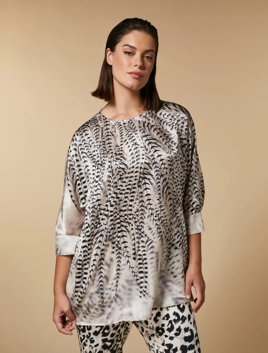 Marina Rinaldi Women's Light Grey Printed Silk Satin Blouse