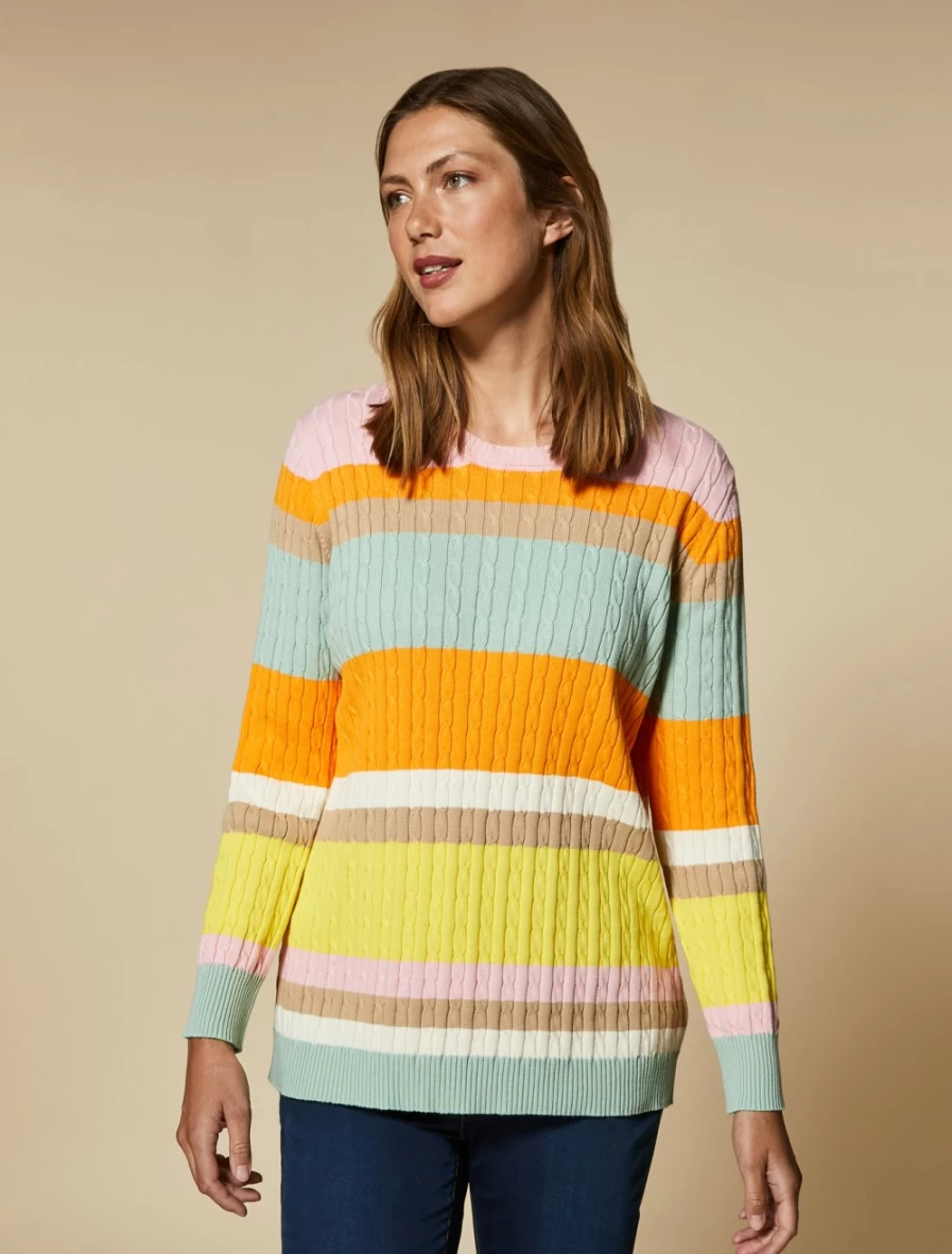 Marina Rinaldi Women's Green Cotton Sweater - Multicolored Design