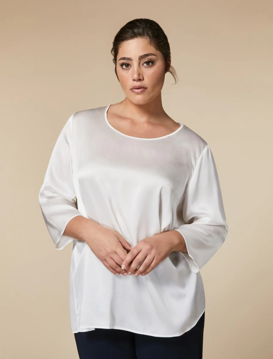 "Marina Rinaldi Women's White Lightweight Satin Blouse"