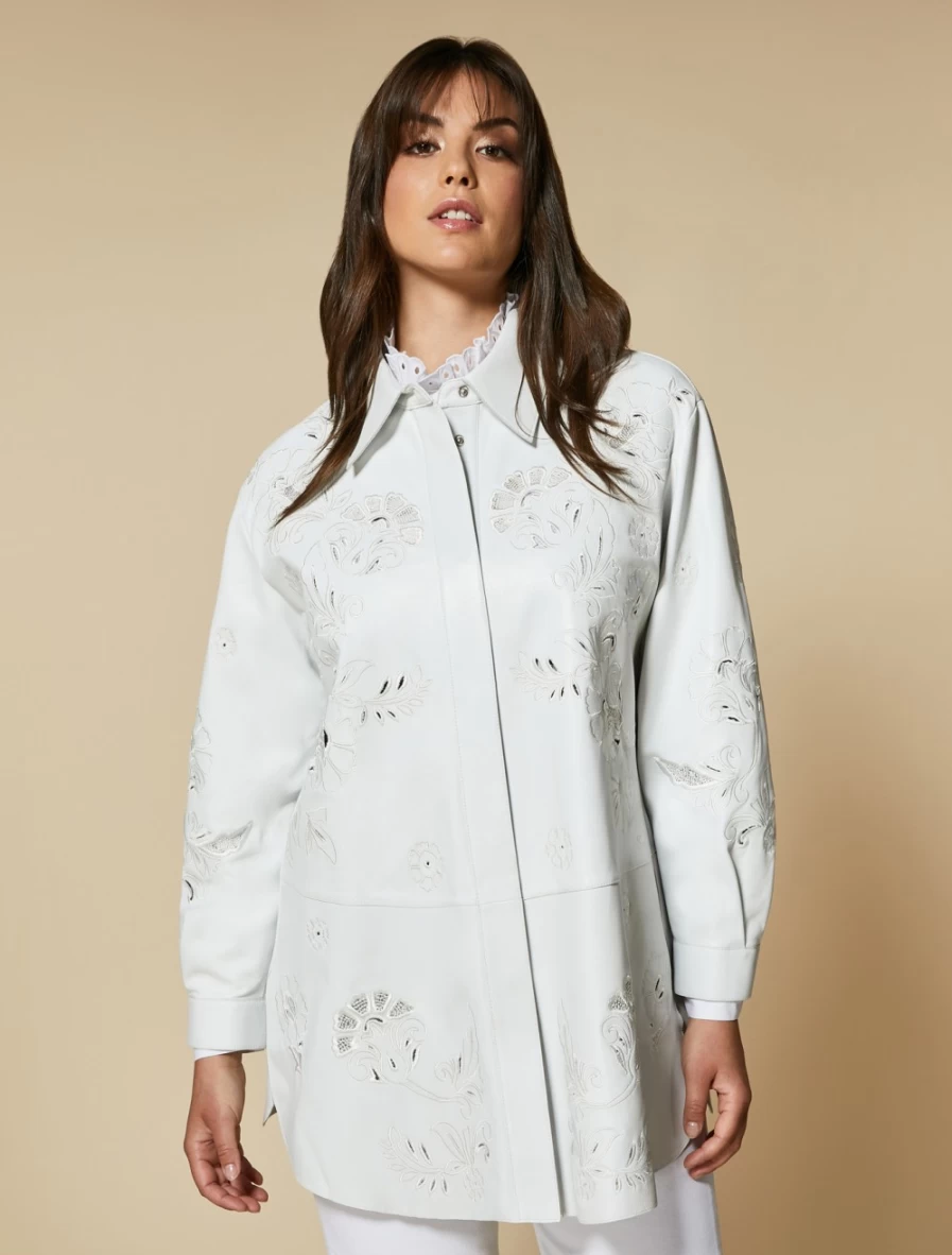 Marina Rinaldi Women's White Embroidered Nappa Leather Jacket