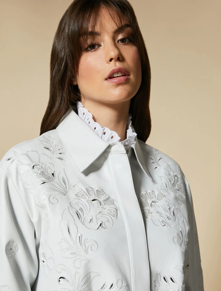 Marina Rinaldi Women's White Embroidered Nappa Leather Jacket