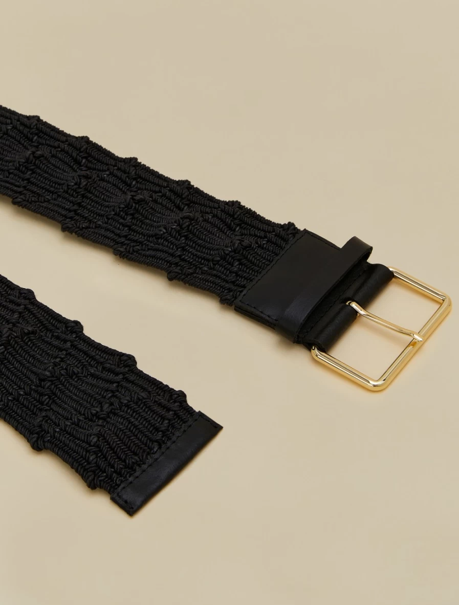 Marina Rinaldi Women's Black Woven Rope Belt - Stylish Adjustable Waist Accessory