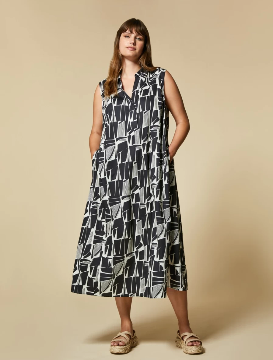 Marina Rinaldi Women's Black Printed Poplin Dress