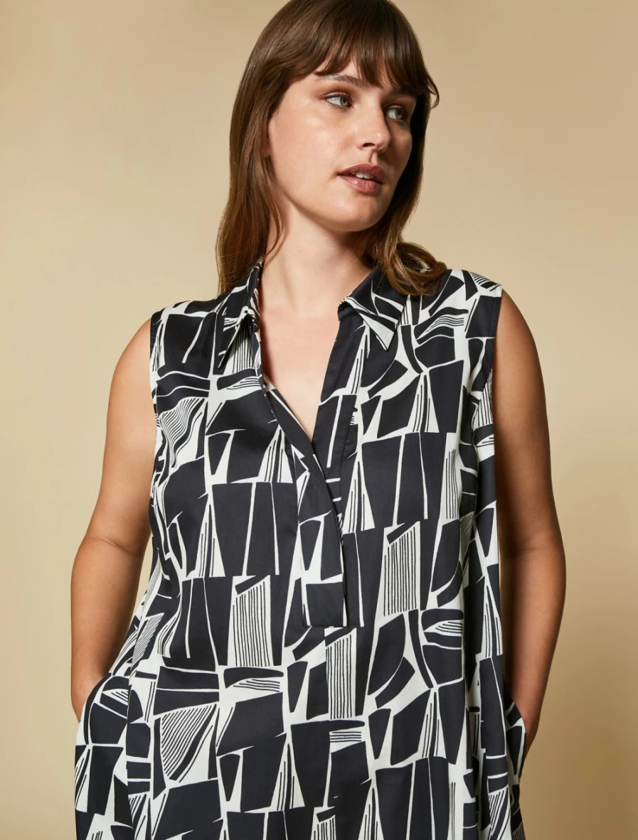 Marina Rinaldi Women's Black Printed Poplin Dress