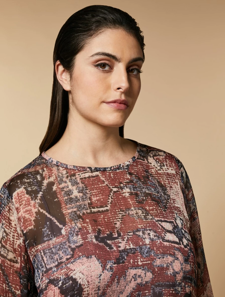 "Marina Rinaldi Women's Bordeaux Printed Silk Chiffon Tunic Top"