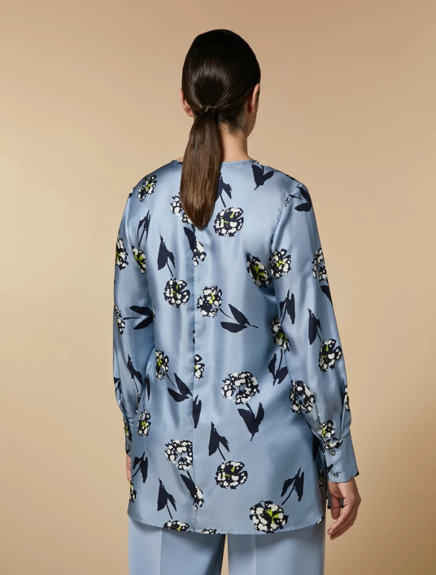 "Marina Rinaldi Women's Ski Blue Silk Twill Tunic | Elegant Blouse Top"