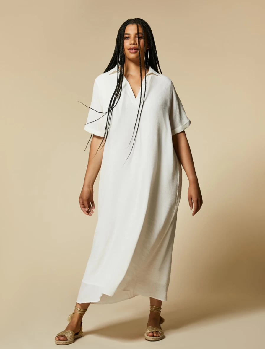 Marina Rinaldi Women's White Long Crepon Dress - Elegant Flowy Style