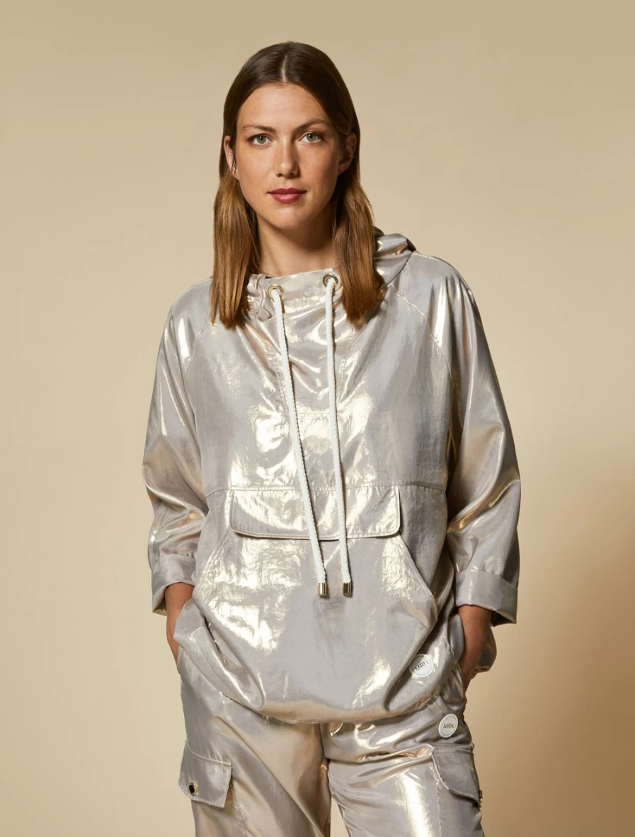 Marina Rinaldi Women's Gold Laminated Twill Blouse - Elegant Shirt Top for Women