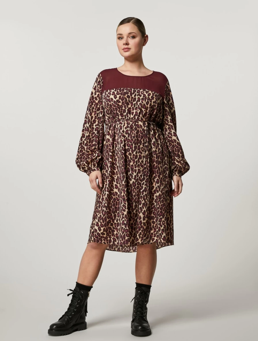 Marina Rinaldi Women's Camel Crepe De Chine & Georgette Elegant Dress