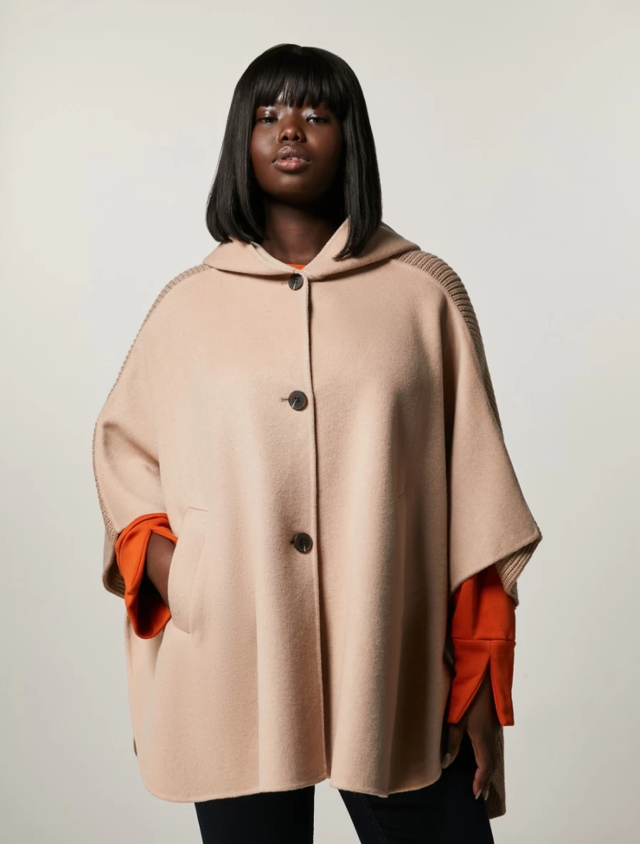 "Marina Rinaldi Women's Camel Double-Faced Wool-Blend Poncho – Luxurious Warm Wrap"