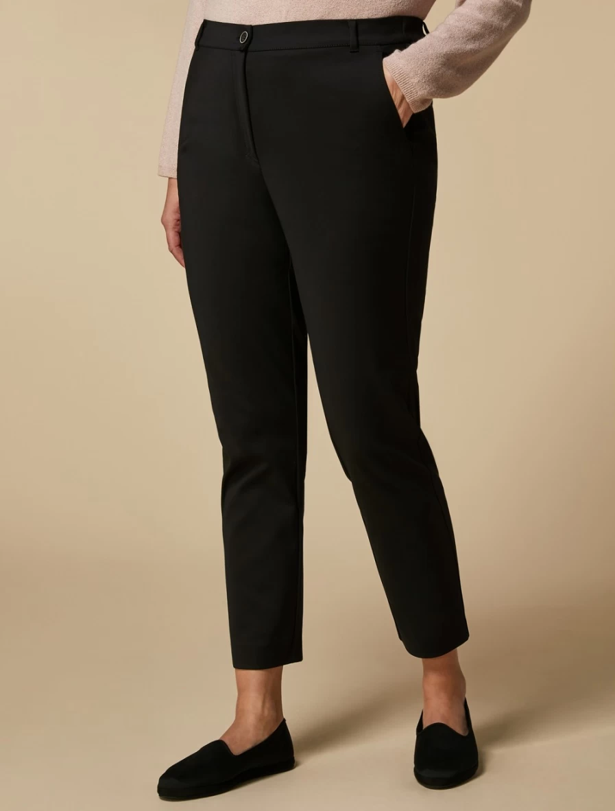 Marina Rinaldi Women's Black Cotton-Blend Technical Trousers