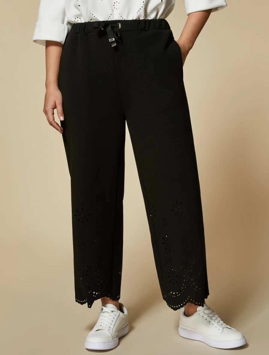 Marina Rinaldi Women's Black Embroidered Jersey Trousers