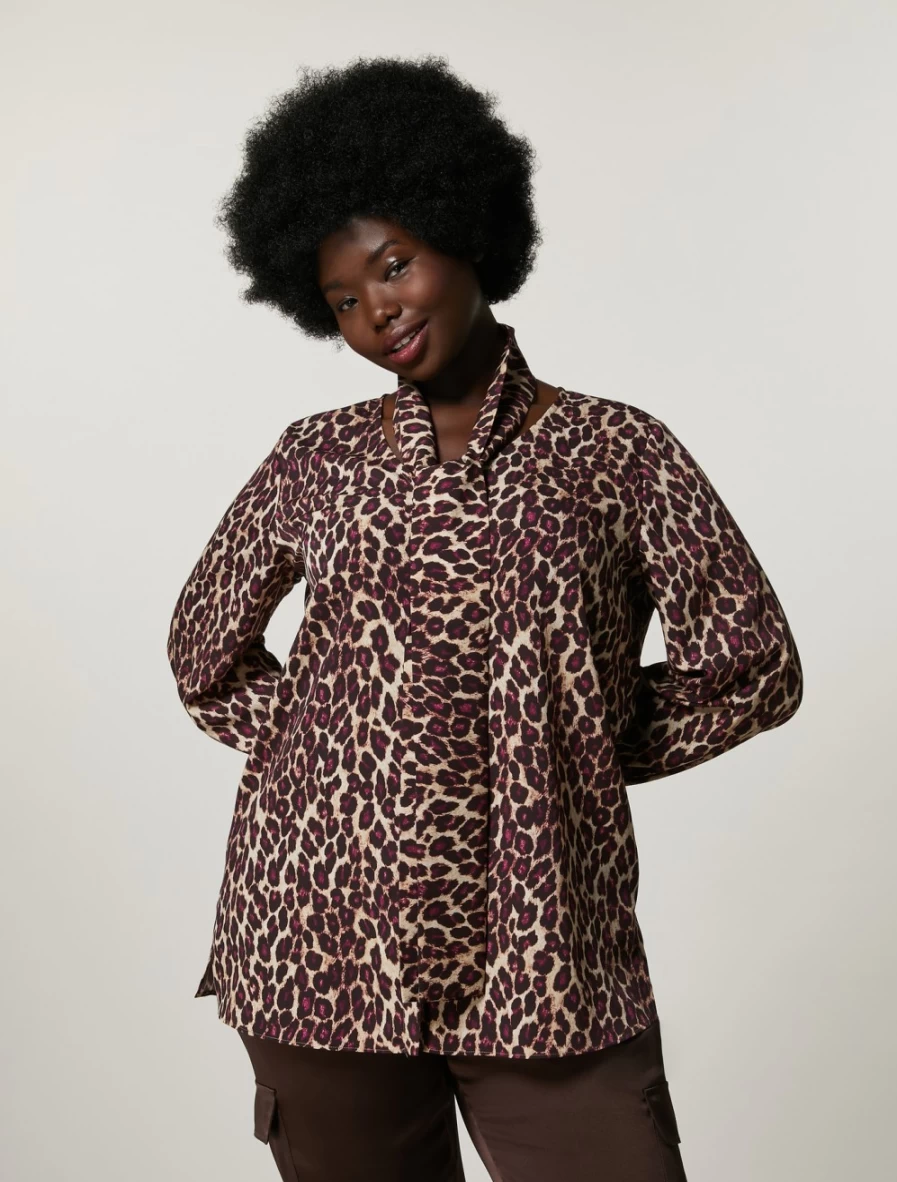 "Marina Rinaldi Women's Camel Printed Crepe De Chine Shirt"