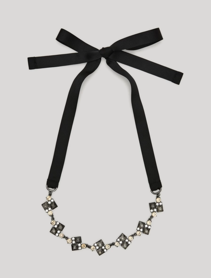 Marina Rinaldi Black Rhinestone & Metal Necklace for Women - Elegant Crystal Pendant Jewelry