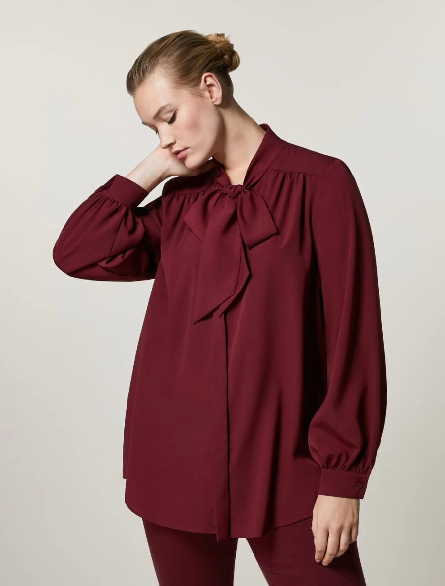 "Marina Rinaldi Women's Bordeaux Crepe De Chine Tunic Top"