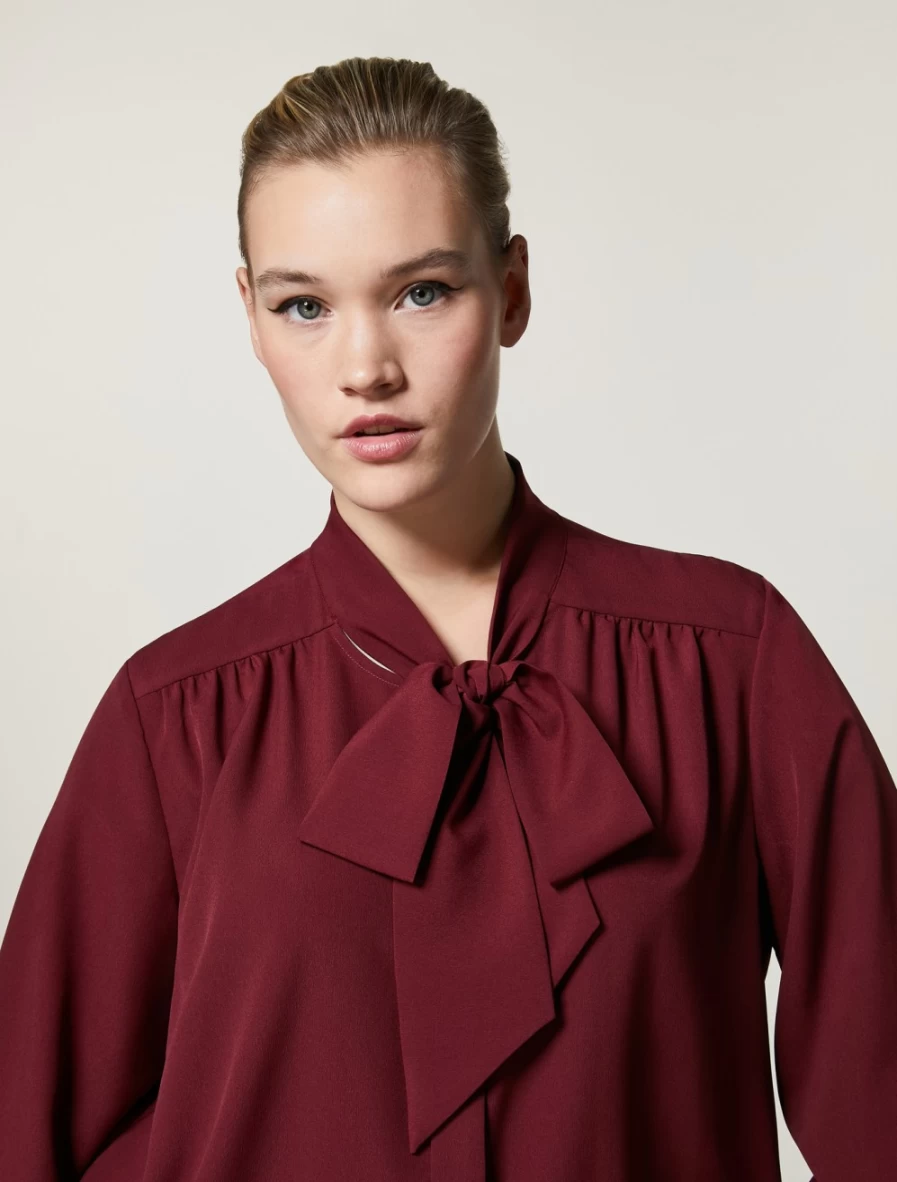"Marina Rinaldi Women's Bordeaux Crepe De Chine Tunic Top"