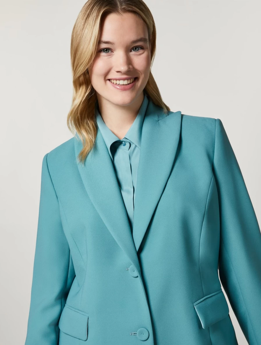 Marina Rinaldi Women's Ski Blue Crepe Envers Satin Blazer Jacket