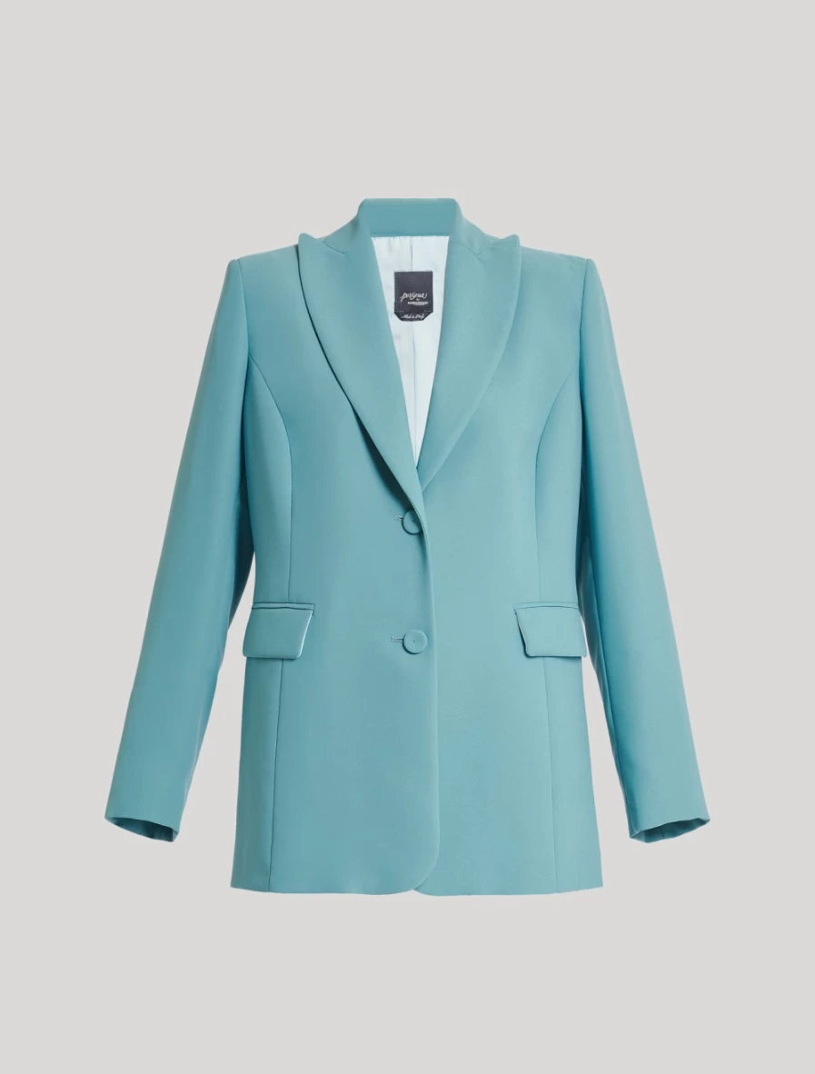 Marina Rinaldi Women's Ski Blue Crepe Envers Satin Blazer Jacket
