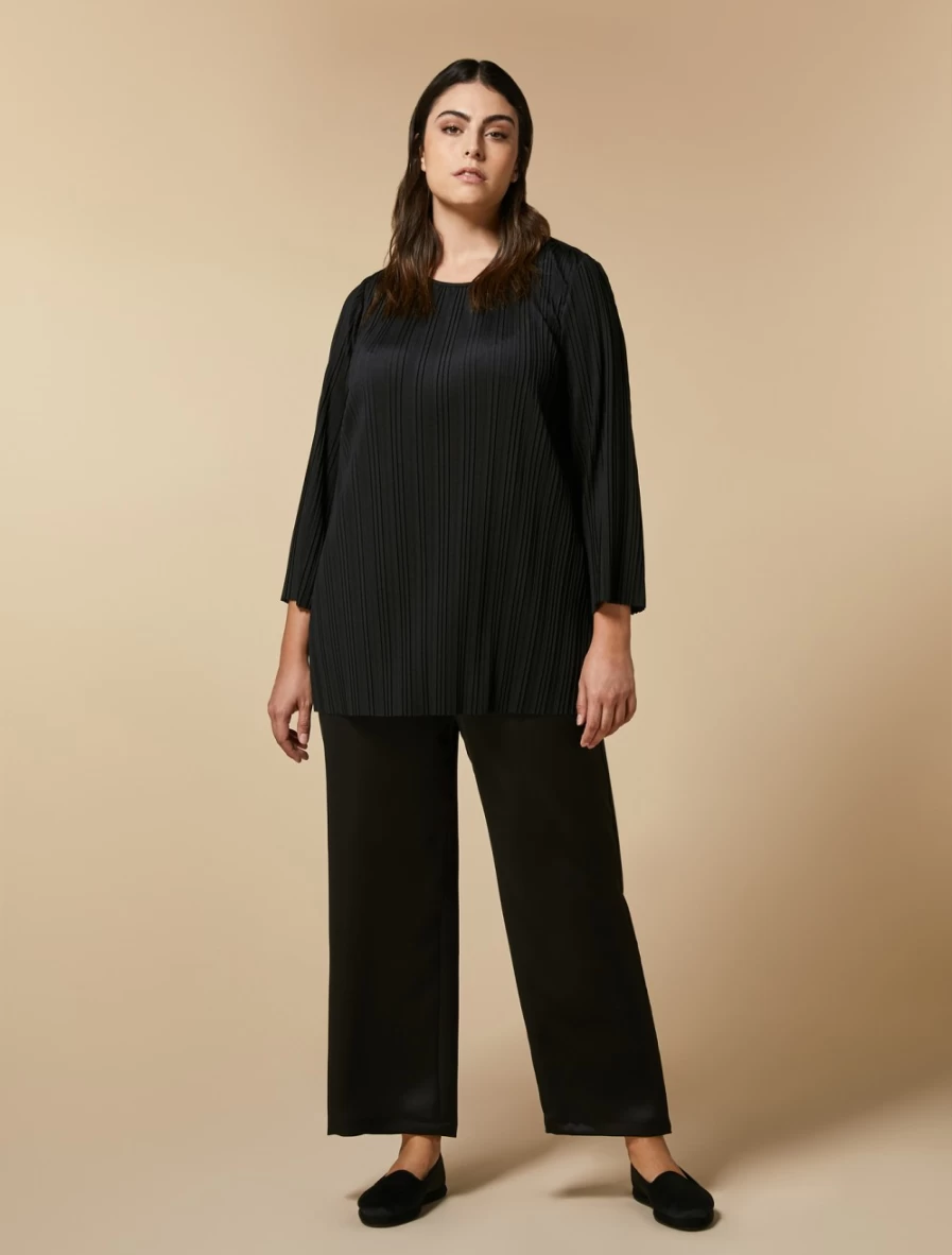 "Marina Rinaldi Women's Black Satin Trousers – Elegant High-Waisted Palazzo Pants"
