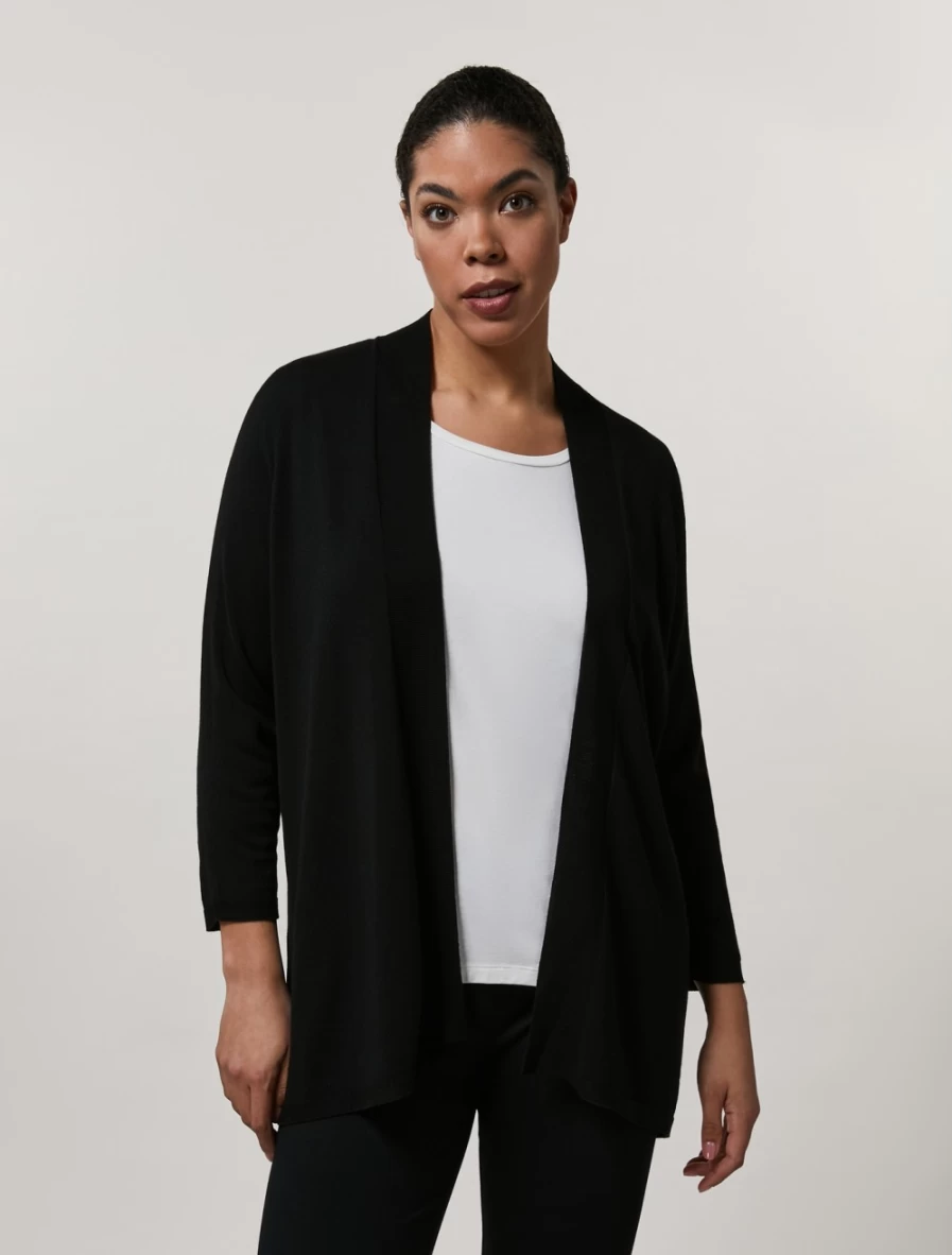 Marina Rinaldi Women's Black Jacquard-Knit Viscose Cardigan Sweater