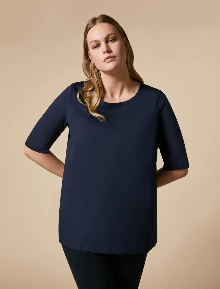 "Marina Rinaldi Women's Dark Navy Poplin & Jersey Blend T-Shirt"